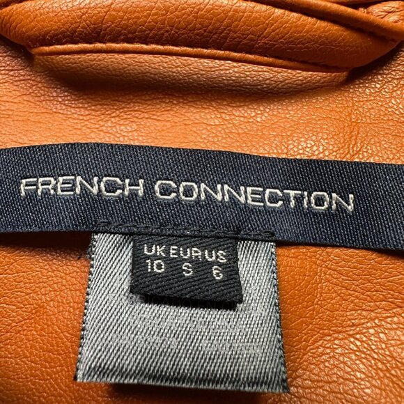 French Connection Faux Orange Brown Leather Collared Button Down Shirt Womens 6 - Picture 2 of 6